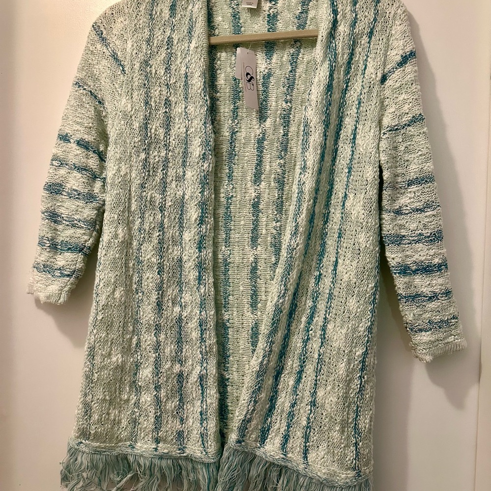 Striped cotton open cardigan with fringe